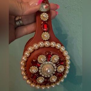 heyday Red and Pearl Embellished Hand Mirror